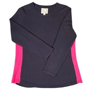Sail to Sable Women's Wool Blend Pullover Sweater Size L Navy Pink Crew Neck